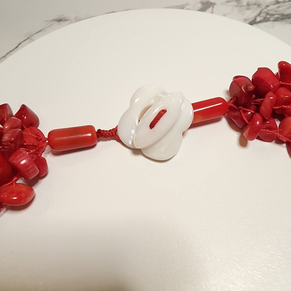 Multi-Strand Red Coral Chips Necklace - Picture 6 of 6